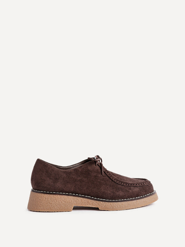 Linzi Brown Faux Suede Laced Chunky Loafer