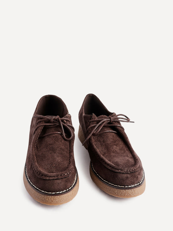 Linzi Brown Faux Suede Laced Chunky Loafer