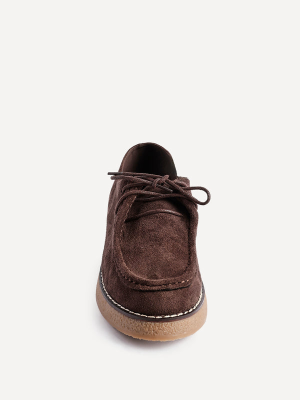 Linzi Brown Faux Suede Laced Chunky Loafer