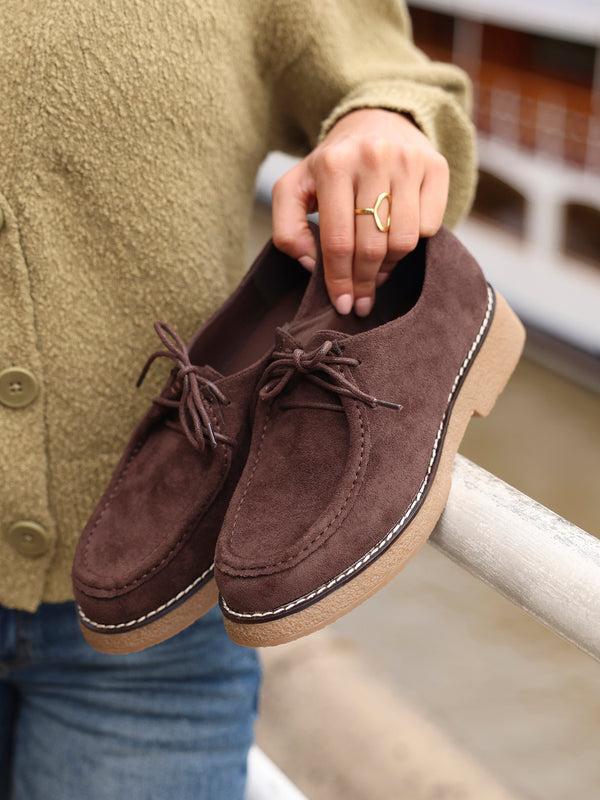 linzi Brown Faux Suede Laced Chunky Loafer