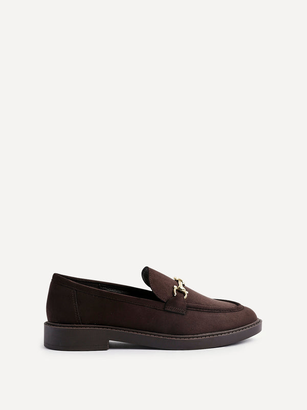 Linzi Brown Faux Suede Loafer With Trim Detail