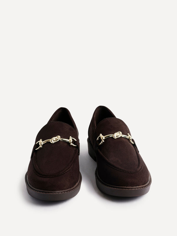 Linzi Brown Faux Suede Loafer With Trim Detail