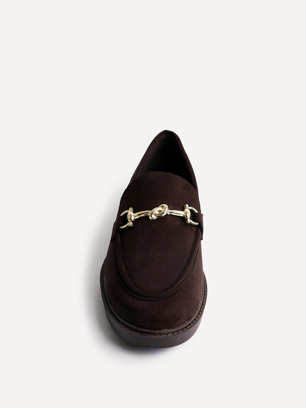 Linzi Brown Faux Suede Loafer With Trim Detail
