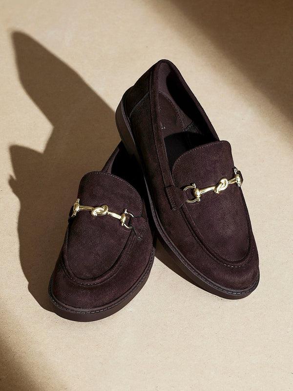 linzi Brown Faux Suede Loafer With Trim Detail