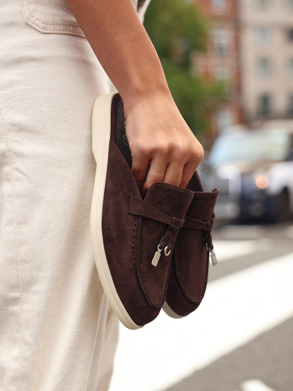 linzi Brown Faux Suede Slip On Mule