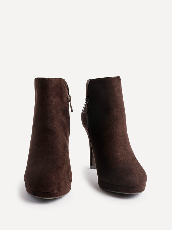 Linzi Brown Faux Suede Small Platform Ankle Boot