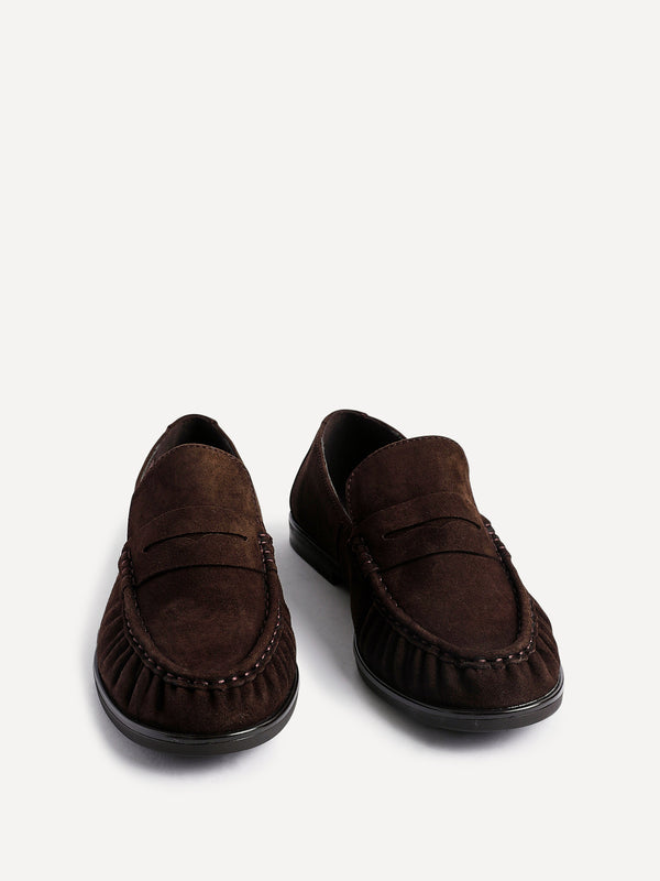 Linzi Brown Suede Leather Ruched Loafer