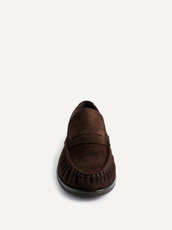 Linzi Brown Suede Leather Ruched Loafer