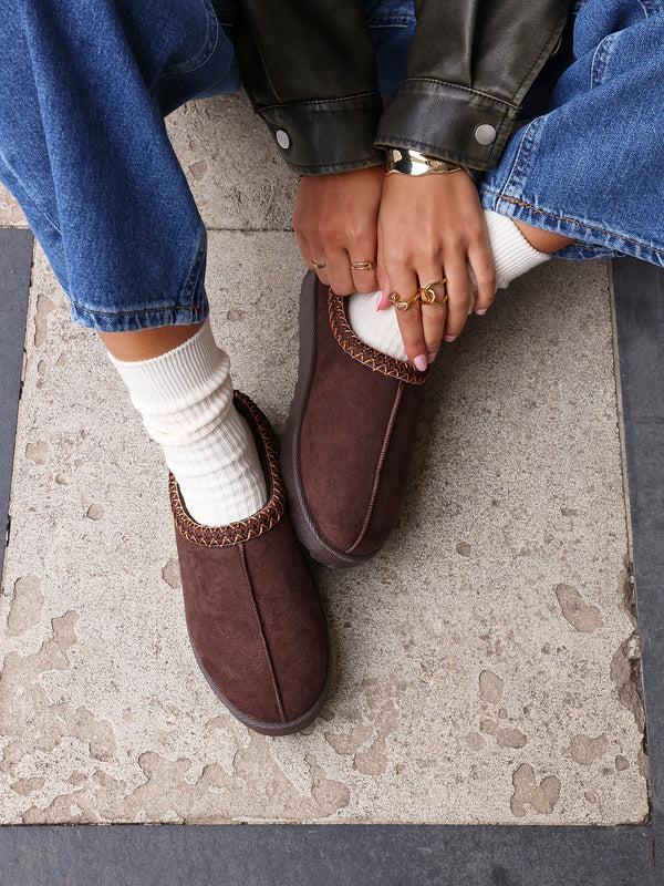 linzi Brown Suede Slipper With Aztec Detail