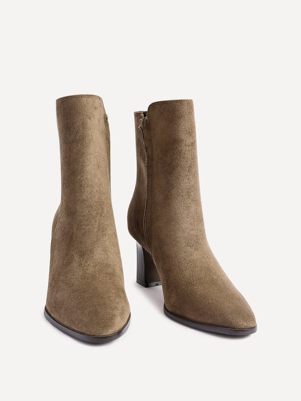 Linzi Brown Suede Stacked Block Heel Ankle Boot