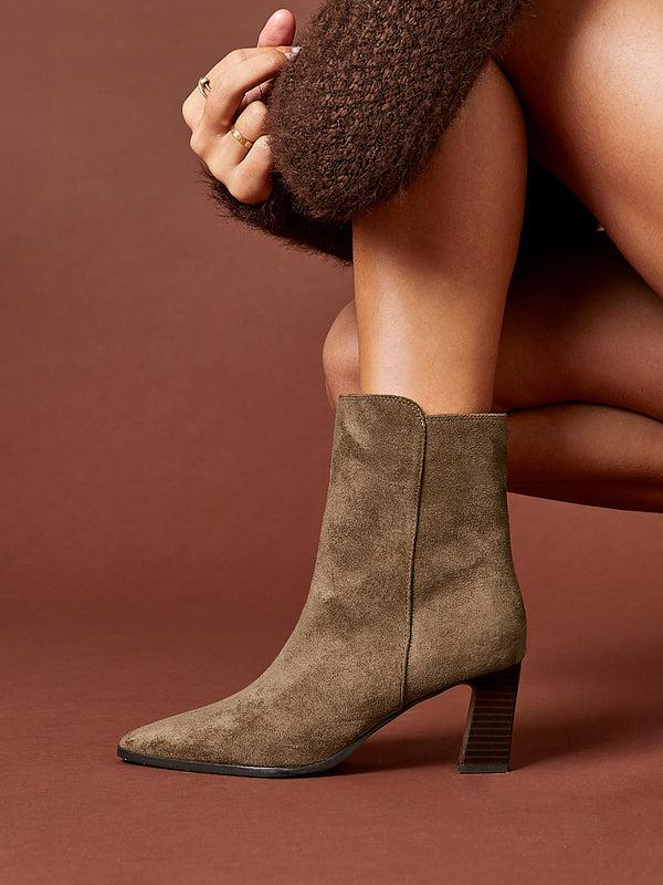 linzi Brown Suede Stacked Block Heel Ankle Boot