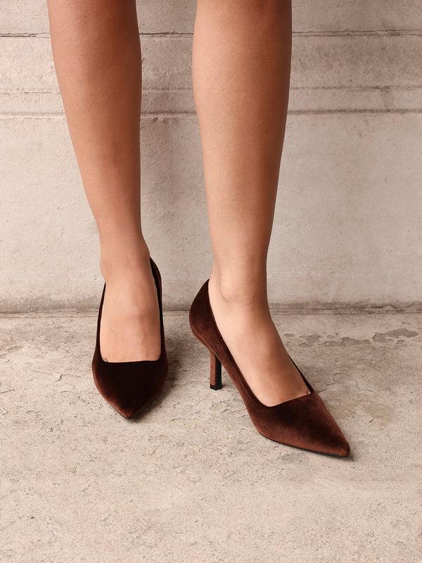 linzi Brown Velvet Classic Court Heels