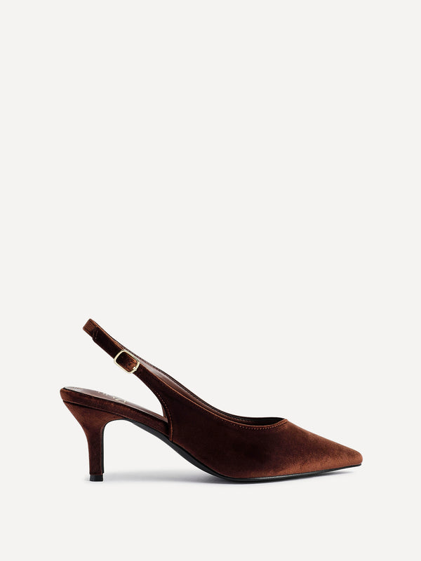 Linzi Brown Velvet Pointed Slingback Court Heels