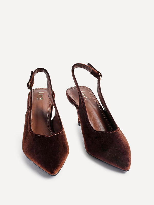 Linzi Brown Velvet Pointed Slingback Court Heels