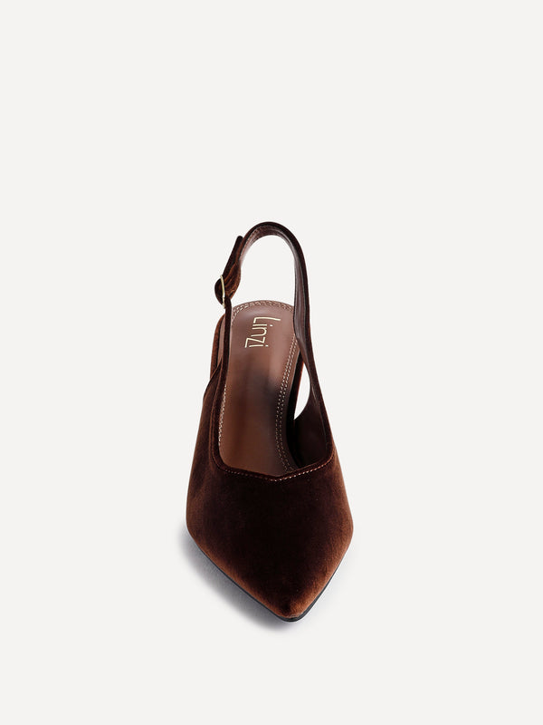Linzi Brown Velvet Pointed Slingback Court Heels