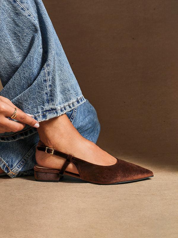 linzi Brown Velvet Pointed Toe Ballet Flat