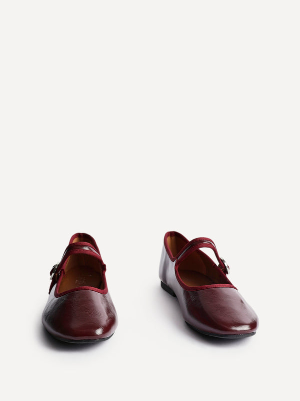 Linzi Burgundy Faux Leather Ballet Pumps