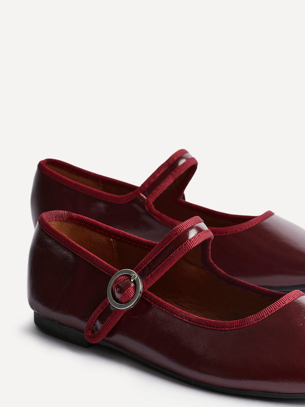 Linzi Burgundy Faux Leather Ballet Pumps
