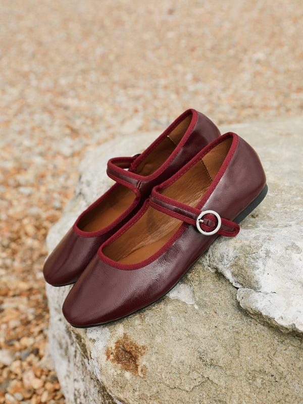 linzi Burgundy Faux Leather Ballet Pumps