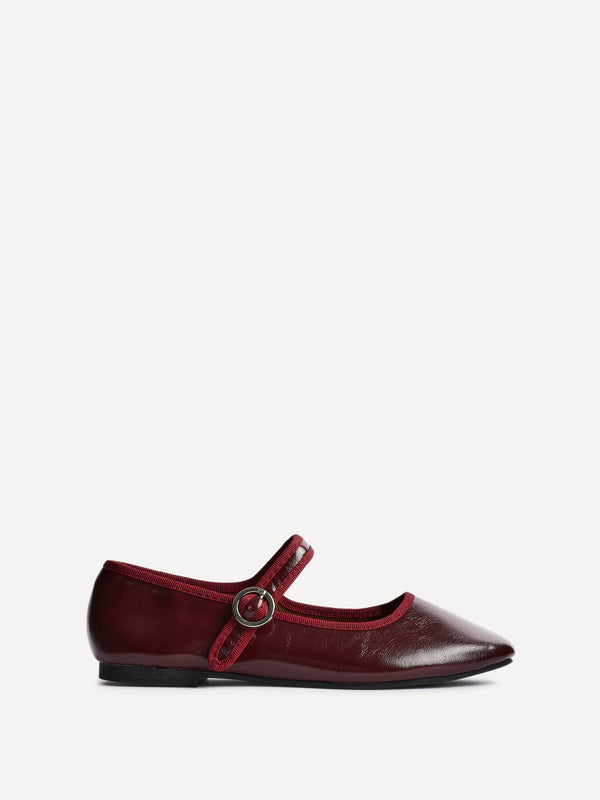 Linzi Burgundy Faux Leather Ballet Pumps