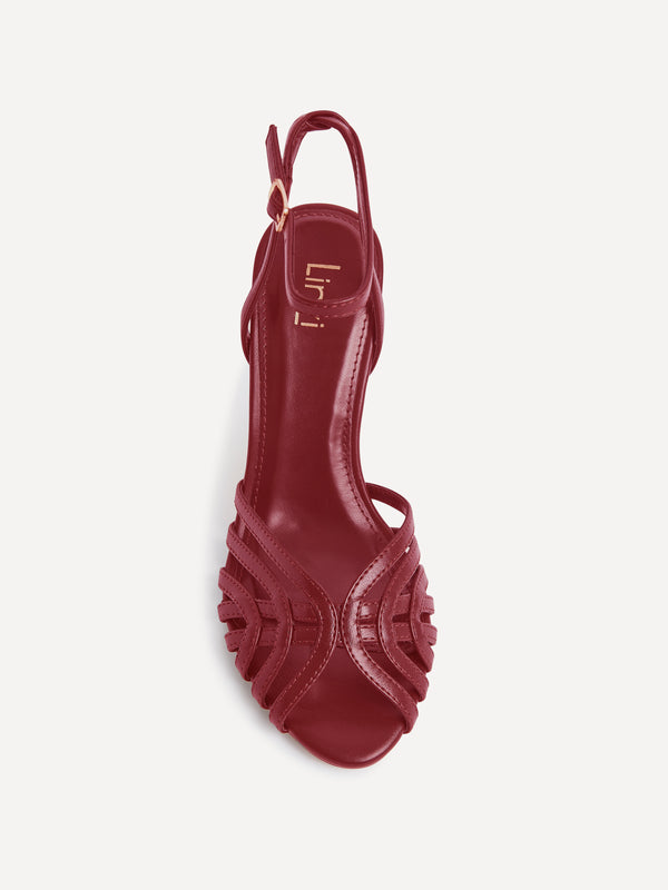 Linzi Burgundy Faux Leather Caged Stiletto Heel