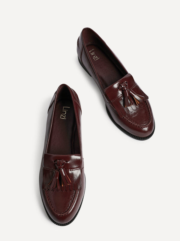 Linzi Burgundy Faux Leather Classic Slip On Loafer