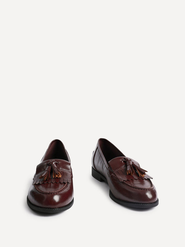Linzi Burgundy Faux Leather Classic Slip On Loafer