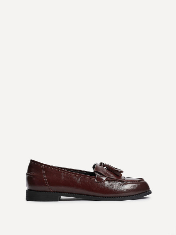 linzi Burgundy Faux Leather Classic Slip On Loafer