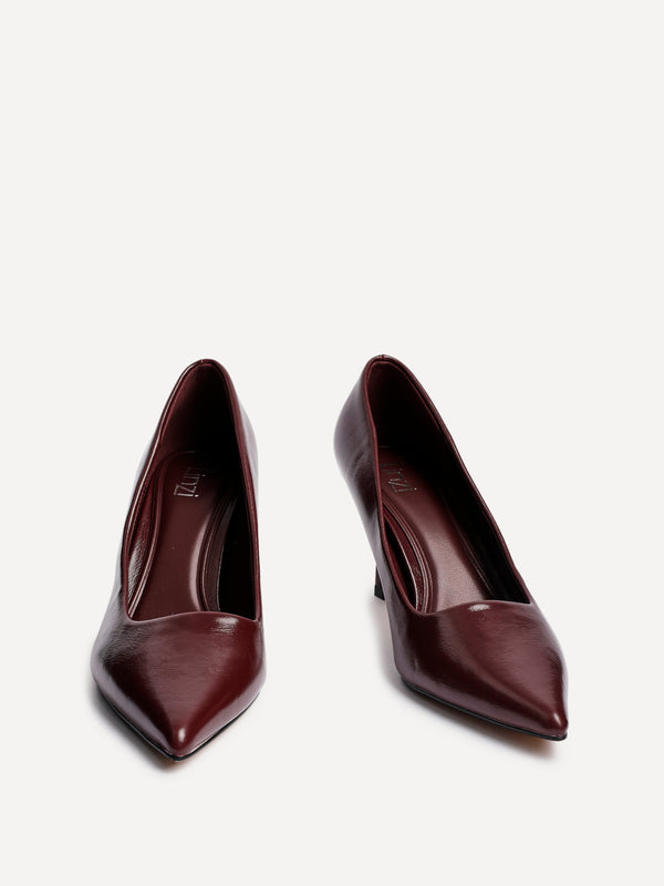 Linzi Burgundy Faux Leather Court Heels