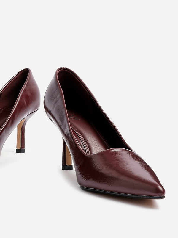 Linzi Burgundy Faux Leather Court Heels