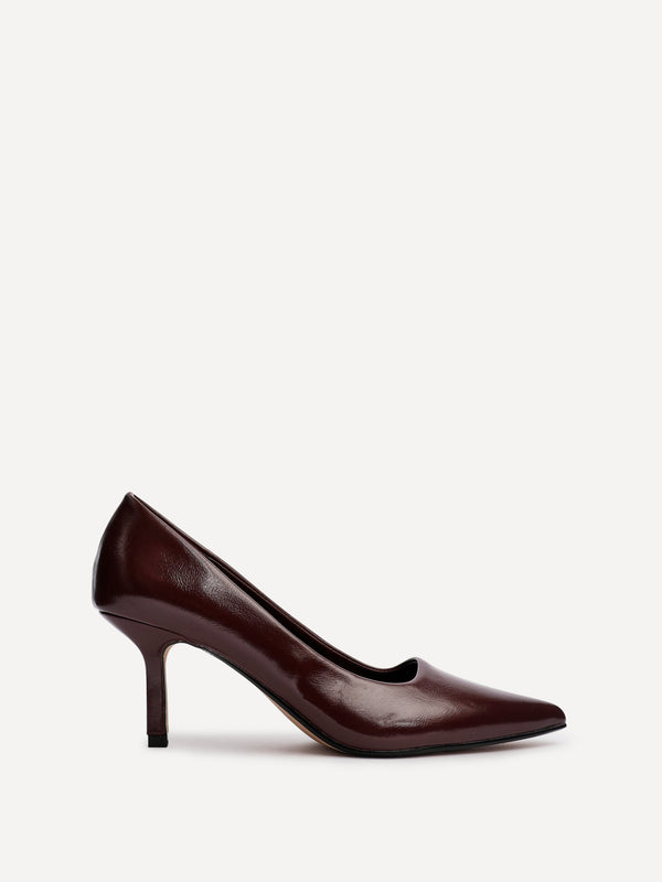 linzi Burgundy Faux Leather Court Heels