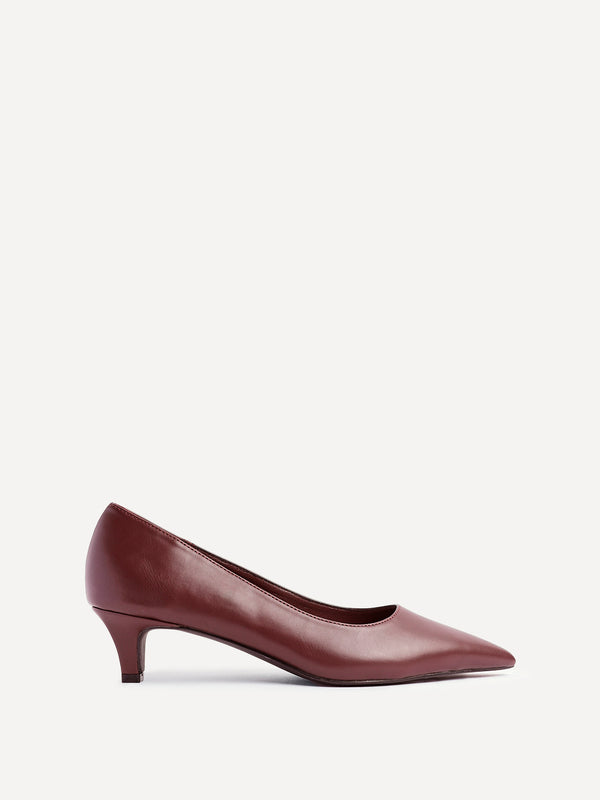 Linzi Burgundy Faux Leather Kitten Court Heel