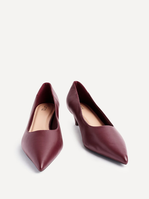 Linzi Burgundy Faux Leather Kitten Court Heel