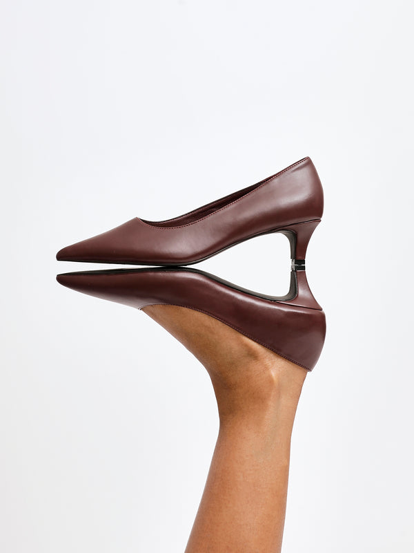 linzi Burgundy Faux Leather Kitten Court Heel