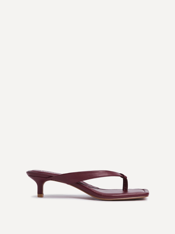 Linzi Burgundy Faux Leather Toe Post Kitten Heel