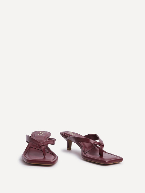 Linzi Burgundy Faux Leather Toe Post Kitten Heel