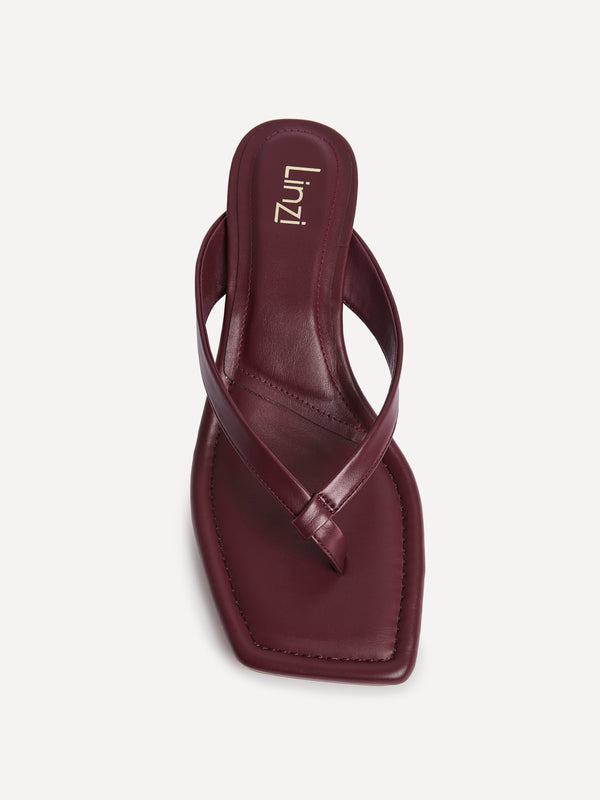 Linzi Burgundy Faux Leather Toe Post Kitten Heel