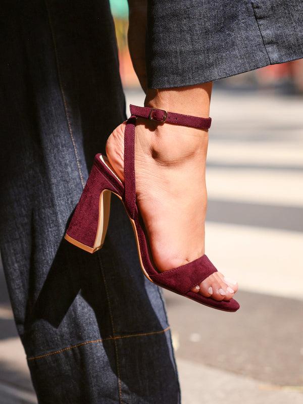 linzi Burgundy Faux Suede Block Heel
