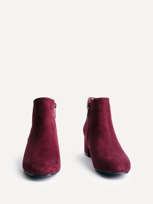 Linzi Burgundy Faux Suede Block Heeled Ankle Boot