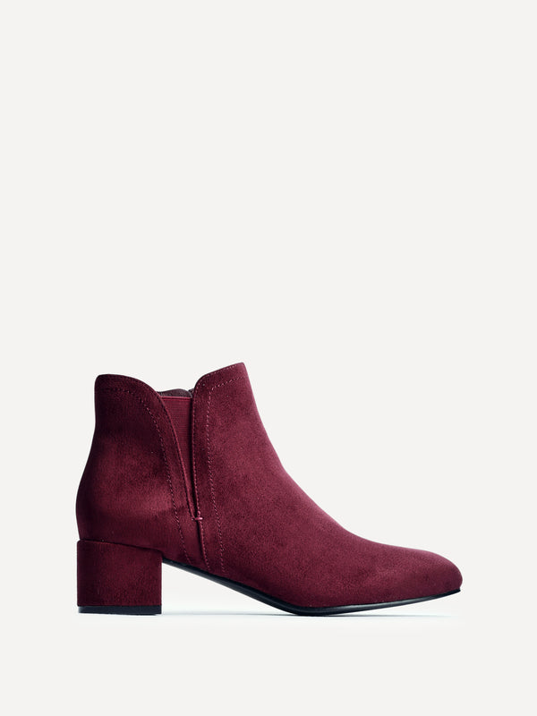Linzi Burgundy Faux Suede Block Heeled Ankle Boot