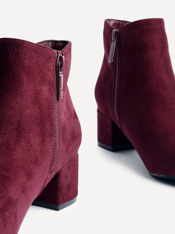 Linzi Burgundy Faux Suede Block Heeled Ankle Boot