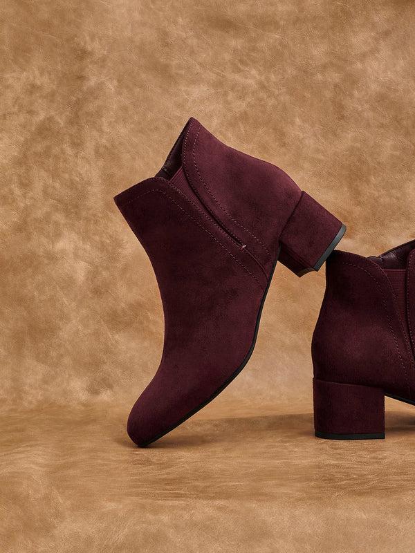 linzi Burgundy Faux Suede Block Heeled Ankle Boot