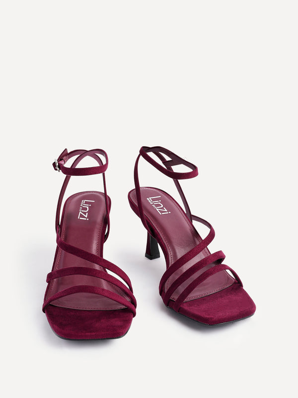 Linzi Burgundy Faux Suede Strappy Heels