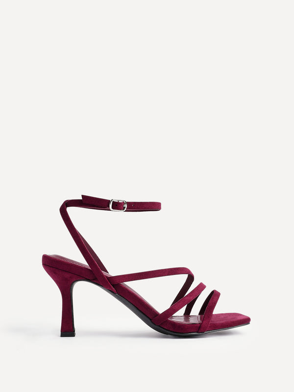 Linzi Burgundy Faux Suede Strappy Heels