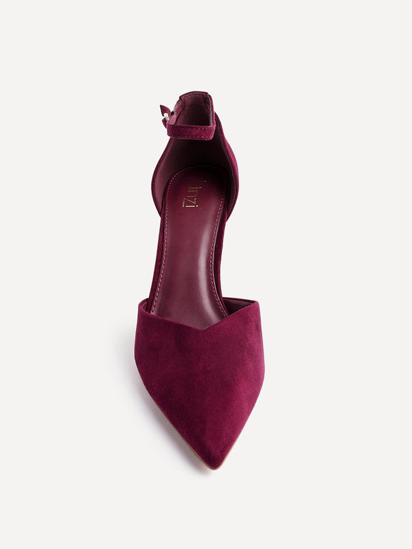 Linzi Burgundy Faux Suede V Cut Court Heel