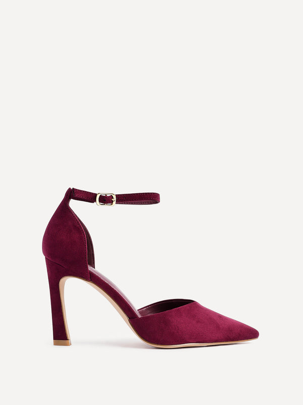 Linzi Burgundy Faux Suede V Cut Court Heel