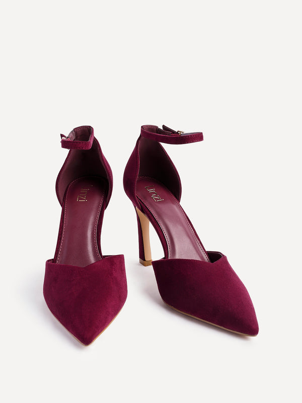 Linzi Burgundy Faux Suede V Cut Court Heel