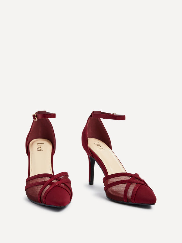 Linzi Burgundy Mesh Closed Back Court Heel