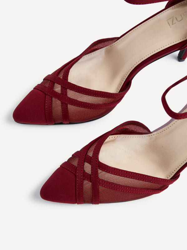 Linzi Burgundy Mesh Closed Back Court Heel