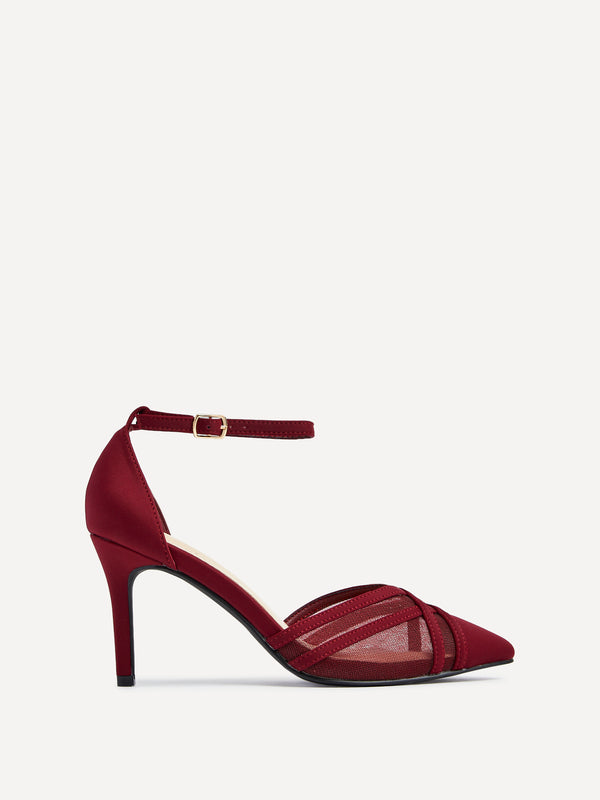 linzi Burgundy Mesh Closed Back Court Heel